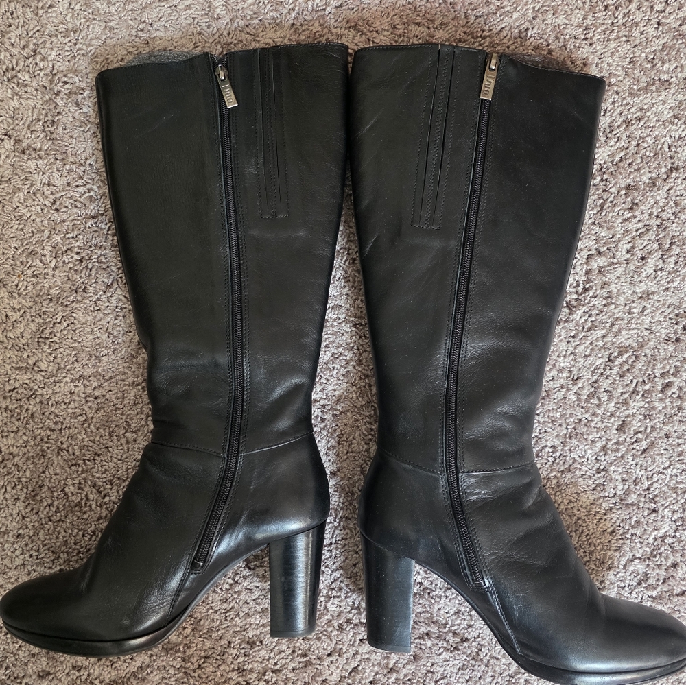 DUO Boots DALIA Wide Calf Black Leather Knee-High Heeled Boots